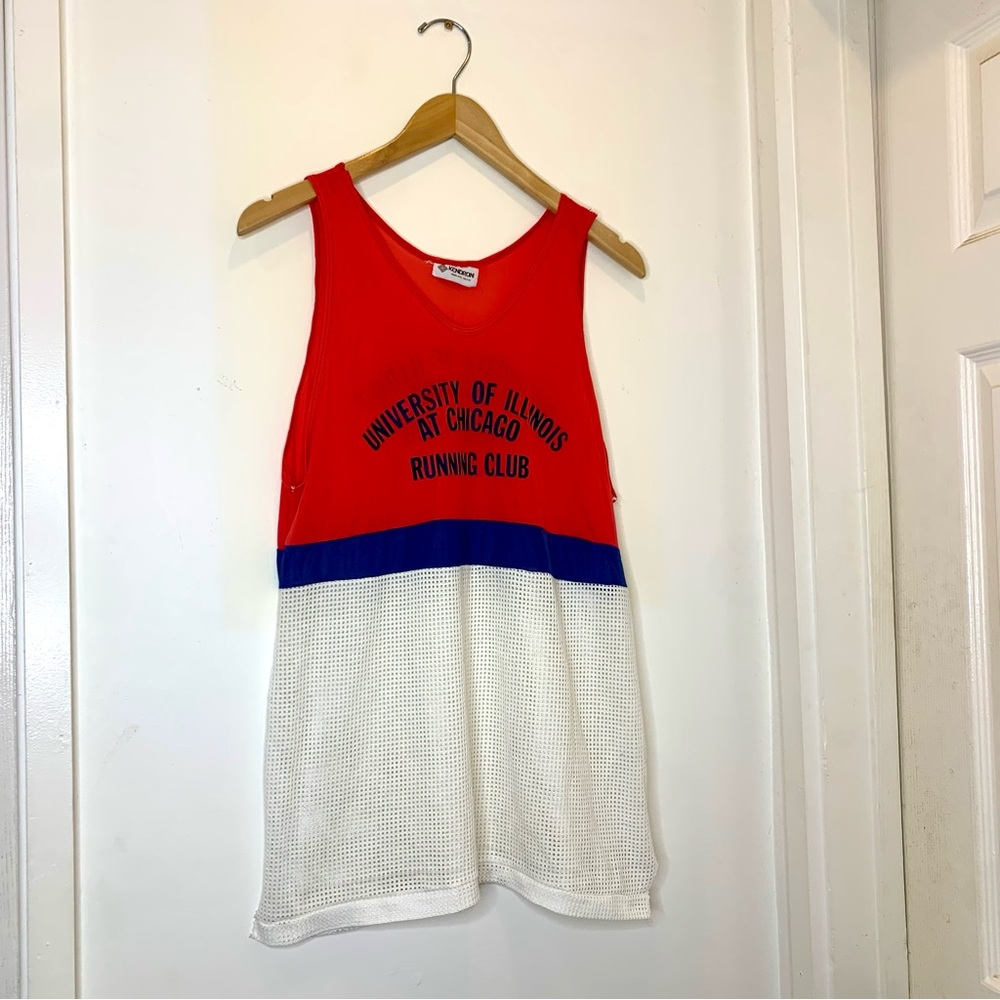 VINTAGE University of Illinois at Chicago Running Club Red & White Knit Tank Top